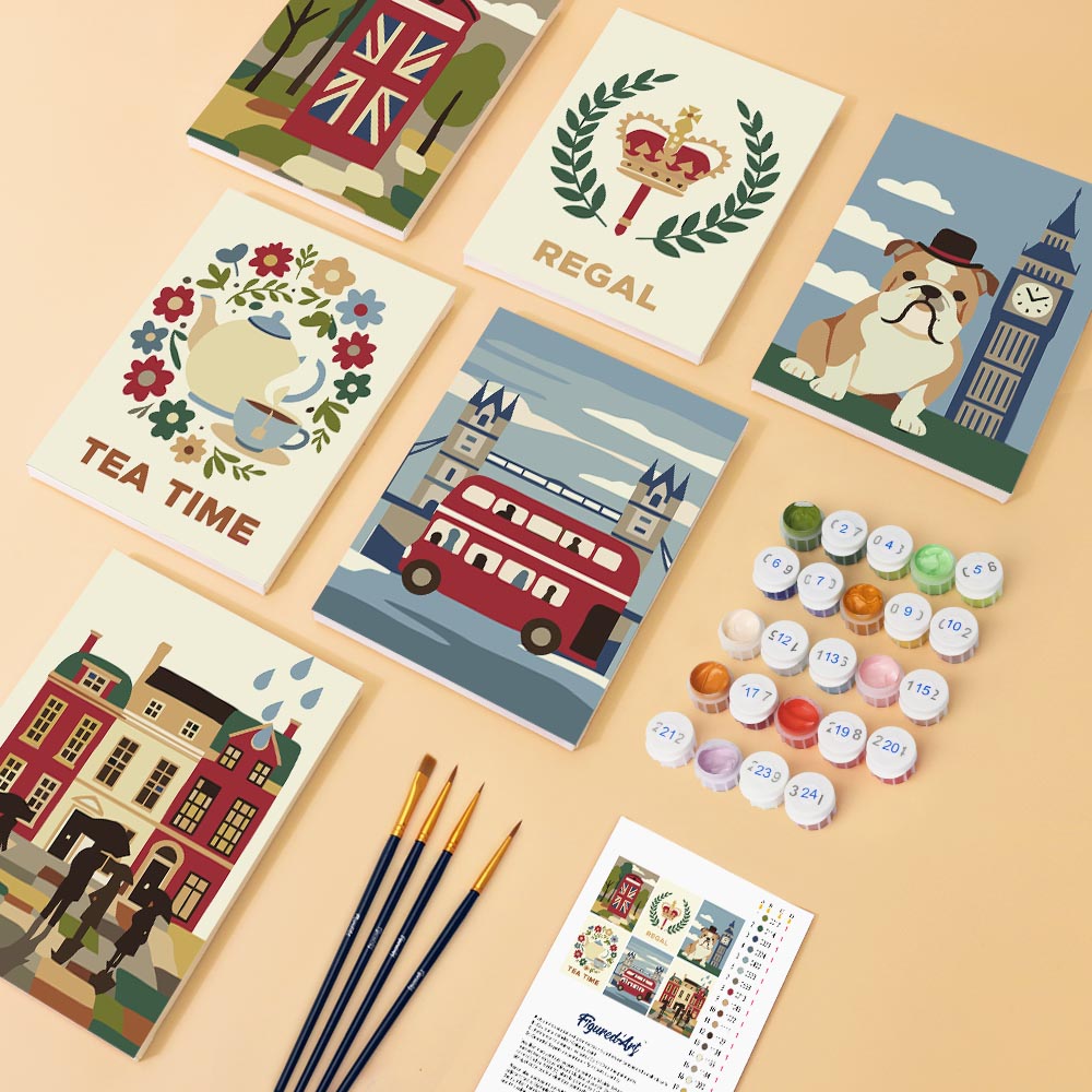 Mini Paint by numbers 6"x8" (6 pieces) - British Charm