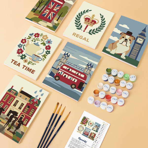 Mini Paint by numbers 6"x8" (6 pieces) - British Charm