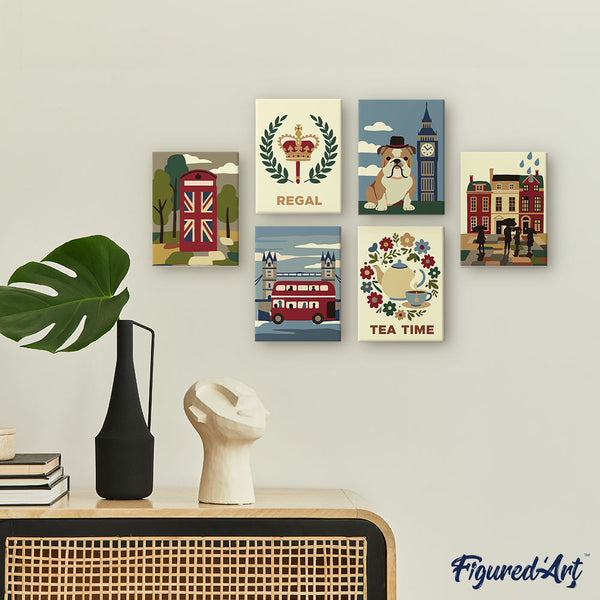 Mini Paint by numbers 6"x8" (6 pieces) - British Charm