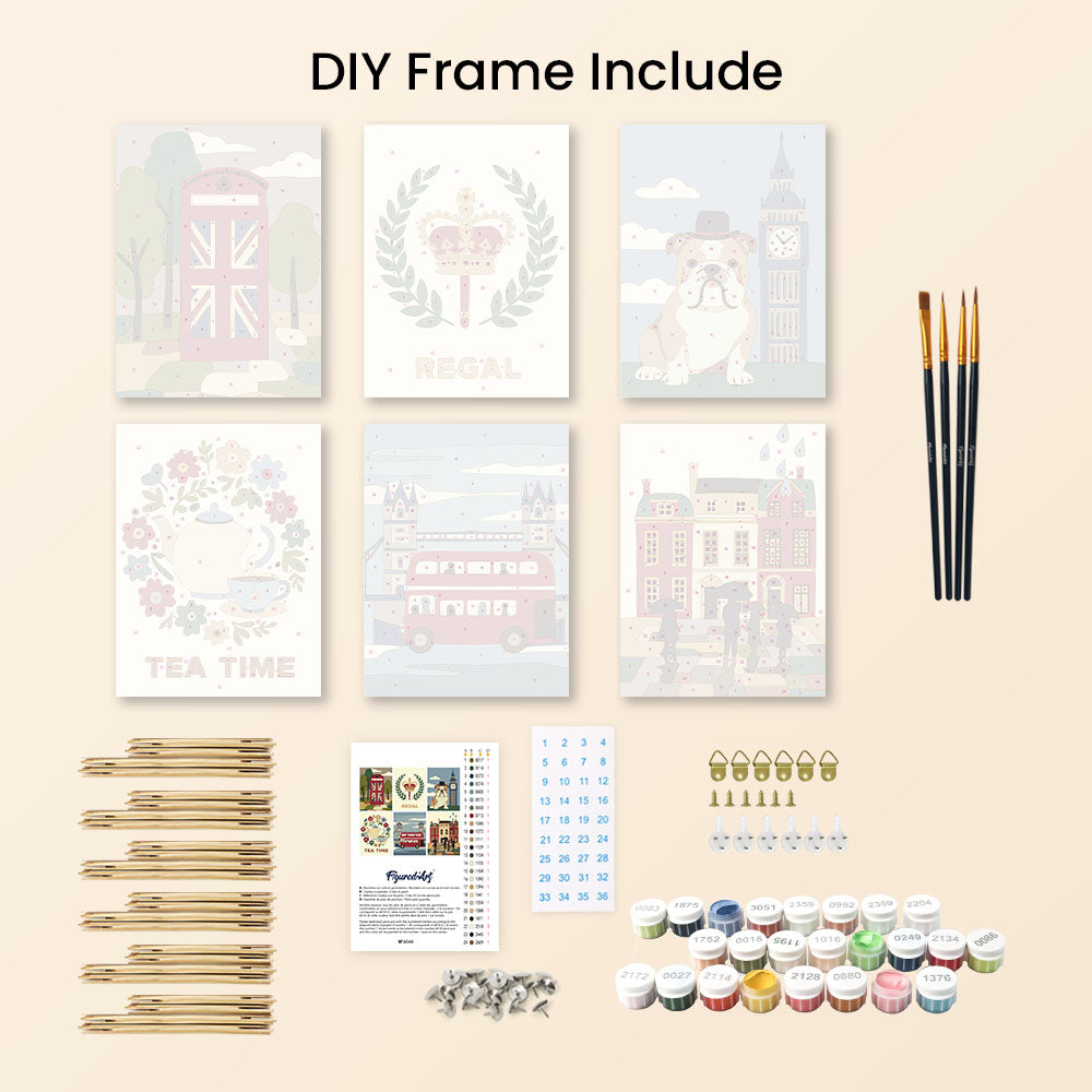Mini Paint by numbers 6"x8" (6 pieces) - British Charm