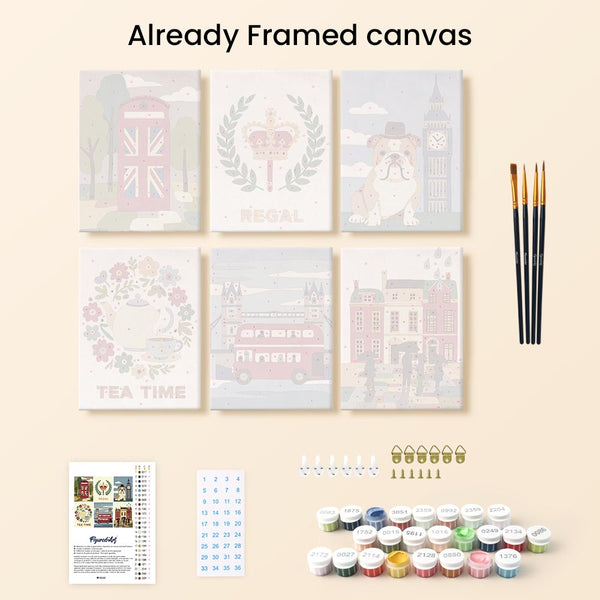 Mini Paint by numbers 6"x8" (6 pieces) - British Charm