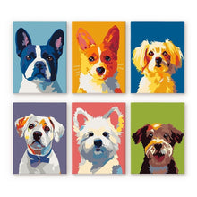 Load image into Gallery viewer, Mini Paint by numbers 6"x8" (6 pieces) - Modern Dog Portraits 1 Figured'Art