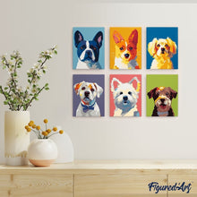 Load image into Gallery viewer, Mini Paint by numbers 6"x8" (6 pieces) - Modern Dog Portraits 1