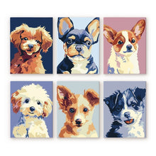 Load image into Gallery viewer, Mini Paint by numbers 6"x8" (6 pieces) - Modern Dog Portraits 2 Figured'Art