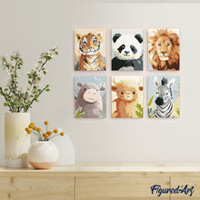 Load image into Gallery viewer, Mini Paint by numbers 6"x8" (6 pieces) - Wildlife Portraits 1