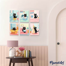 Load image into Gallery viewer, Mini Paint by numbers 6"x8" (6 pieces) - Kitty at Home