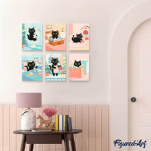 Load image into Gallery viewer, Mini Paint by numbers 6"x8" (6 pieces) - Playful Kitty