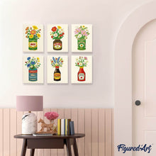 Load image into Gallery viewer, Mini Paint by numbers 6"x8" (6 pieces) - Blooming Bottles