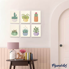 Load image into Gallery viewer, Mini Paint by numbers 6"x8" (6 pieces) - Cute Cactus Collection 1