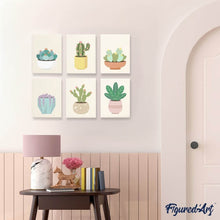 Load image into Gallery viewer, Mini Paint by numbers 6"x8" (6 pieces) - Cute Cactus Collectio 2