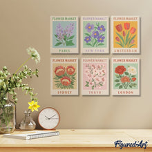 Load image into Gallery viewer, Mini Paint by numbers 6"x8" (6 pieces) - Flower Market 1