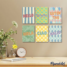 Load image into Gallery viewer, Mini Paint by numbers 6"x8" (6 pieces) - Hello Worl 2