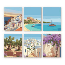 Load image into Gallery viewer, Mini Paint by numbers 6"x8" (6 pieces) - Santorini Dreams Figured'Art
