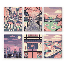 Load image into Gallery viewer, Mini Paint by numbers 6"x8" (6 pieces) - Tokyo in Bloom Figured'Art