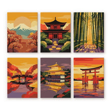 Load image into Gallery viewer, Mini Paint by numbers 6"x8" (6 pieces) - Sunset in Japan Figured'Art