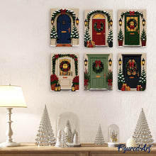 Load image into Gallery viewer, Mini Paint by numbers 6"x8" (6 pieces) - Christmas Front Doors
