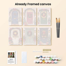 Load image into Gallery viewer, Mini Paint by numbers 6"x8" (6 pieces) - Christmas Front Doors