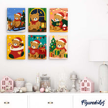 Load image into Gallery viewer, Mini Paint by numbers 6"x8" (6 pieces) - Christmas Teddy Bears