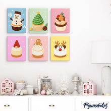 Load image into Gallery viewer, Mini Paint by numbers 6"x8" (6 pieces) - Christmas Cupcakes