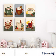 Load image into Gallery viewer, Mini Paint by numbers 6"x8" (6 pieces) - Cozy Winter Drinks
