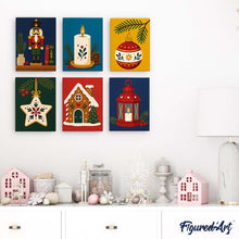 Load image into Gallery viewer, Mini Paint by numbers 6"x8" (6 pieces) - Christmas Traditions