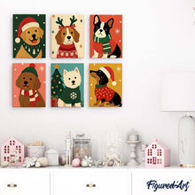 Load image into Gallery viewer, Mini Paint by numbers 6"x8" (6 pieces) - Christmas Puppies