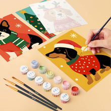 Load image into Gallery viewer, Mini Paint by numbers 6"x8" (6 pieces) - Christmas Puppies