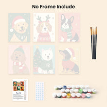 Load image into Gallery viewer, Mini Paint by numbers 6"x8" (6 pieces) - Christmas Puppies