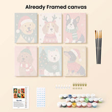 Load image into Gallery viewer, Mini Paint by numbers 6"x8" (6 pieces) - Christmas Puppies
