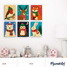 Load image into Gallery viewer, Mini Paint by numbers 6"x8" (6 pieces) - Winter Wildlife