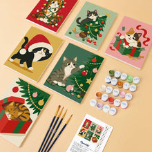 Load image into Gallery viewer, Mini Paint by numbers 6"x8" (6 pieces) - Christmas Kitten Fun