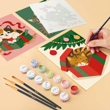 Load image into Gallery viewer, Mini Paint by numbers 6"x8" (6 pieces) - Christmas Kitten Fun