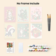 Load image into Gallery viewer, Mini Paint by numbers 6"x8" (6 pieces) - Christmas Kitten Fun