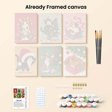 Load image into Gallery viewer, Mini Paint by numbers 6"x8" (6 pieces) - Christmas Kitten Fun
