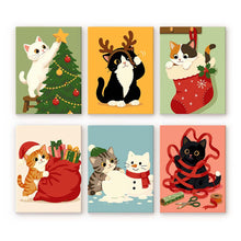 Load image into Gallery viewer, Mini Paint by numbers 6"x8" (6 pieces) - Holiday Kitty Adventures Figured'Art