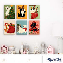 Load image into Gallery viewer, Mini Paint by numbers 6"x8" (6 pieces) - Holiday Kitty Adventures