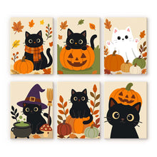 Load image into Gallery viewer, Mini Paint by numbers 6"x8" (6 pieces) - Spooky Cat Night Figured'Art