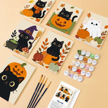 Load image into Gallery viewer, Mini Paint by numbers 6"x8" (6 pieces) - Spooky Cat Night