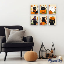 Load image into Gallery viewer, Mini Paint by numbers 6"x8" (6 pieces) - Spooky Cat Night