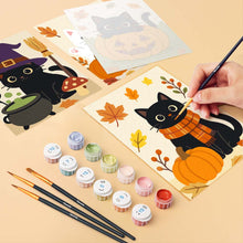 Load image into Gallery viewer, Mini Paint by numbers 6"x8" (6 pieces) - Spooky Cat Night