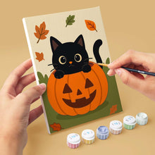 Load image into Gallery viewer, Mini Paint by numbers 6"x8" (6 pieces) - Spooky Cat Night