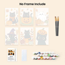 Load image into Gallery viewer, Mini Paint by numbers 6"x8" (6 pieces) - Spooky Cat Night