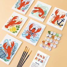 Load image into Gallery viewer, Mini Paint by Numbers Set 6"x8" (6 pieces) - Coastal Lobster Collection