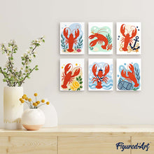 Load image into Gallery viewer, Mini Paint by Numbers Set 6"x8" (6 pieces) - Coastal Lobster Collection