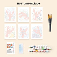 Load image into Gallery viewer, Mini Paint by Numbers Set 6"x8" (6 pieces) - Coastal Lobster Collection