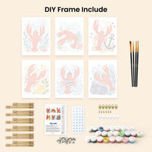 Load image into Gallery viewer, Mini Paint by Numbers Set 6"x8" (6 pieces) - Coastal Lobster Collection