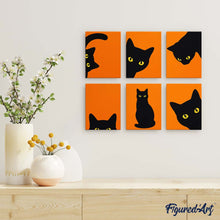 Load image into Gallery viewer, Mini Paint by Numbers Set 6"x8" (6 pieces) - Black Cat Peekaboo