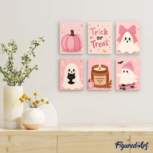 Load image into Gallery viewer, Mini Paint by Numbers Set 6"x8" (6 pieces) - Cute Pink Halloween