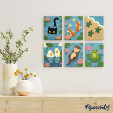 Load image into Gallery viewer, Mini Paint by Numbers Set 6"x8" (6 pieces) - Pond Life