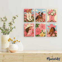 Load image into Gallery viewer, Mini Paint by Numbers Set 6"x8" (6 pieces) - Pink Cowgirl